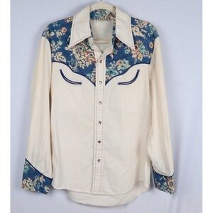 VTG 70s Scully Shirt Mens Floral Western Cowboy Pearl Snap Dagger Collar Small